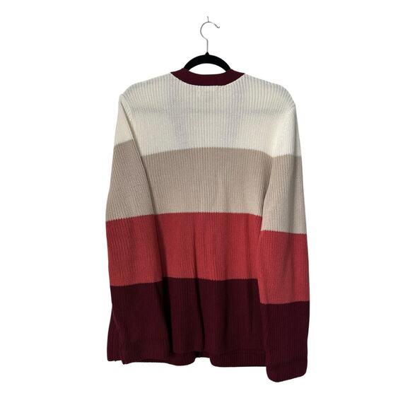 Lands End Drifter Sweater Size XL Striped Colorblock Cardigan Chunky Cable Knit - Picture 4 of 11